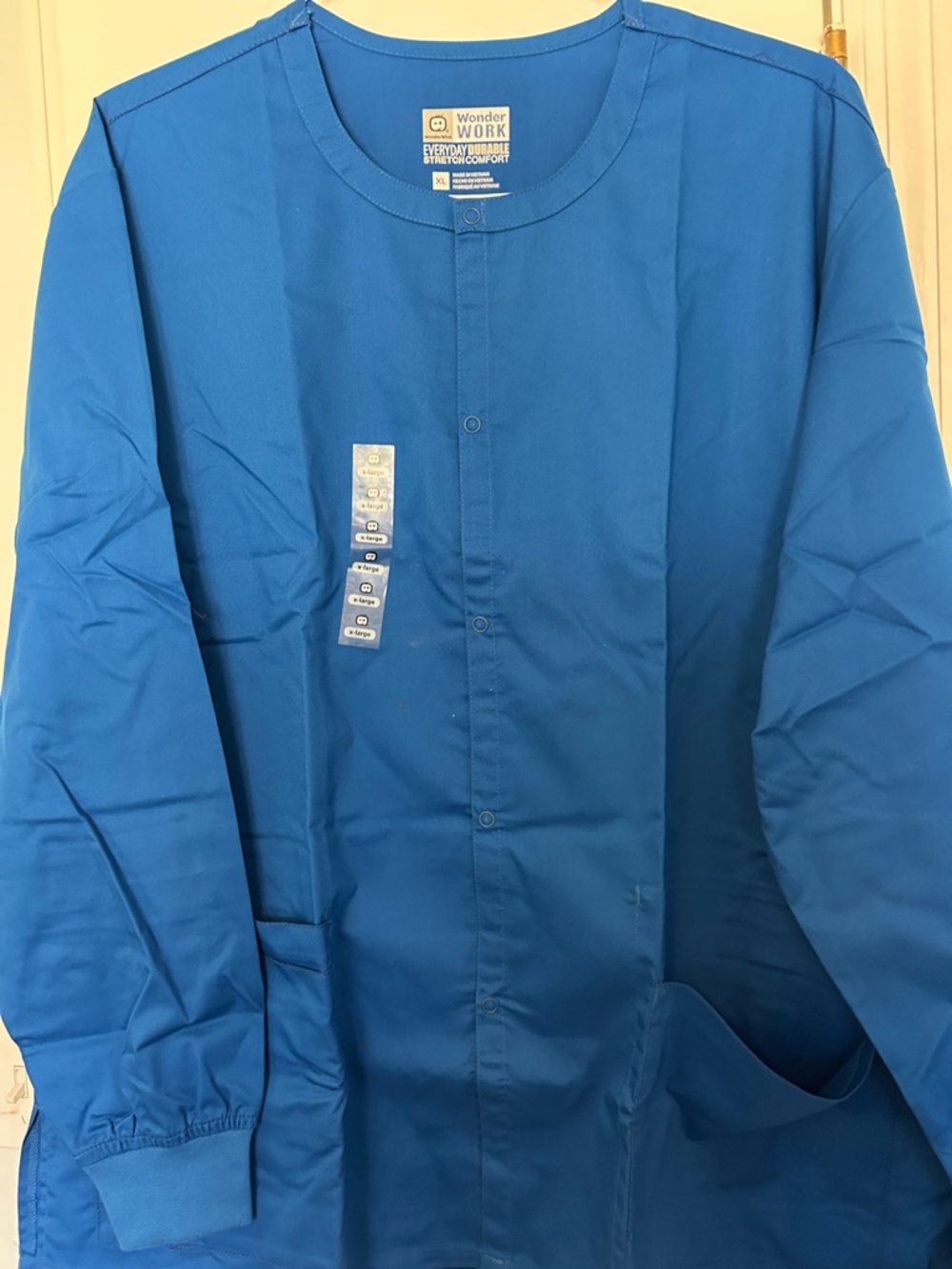 NWT Womens WonderWink Bright Blue Snap-Front Scrub Jacket